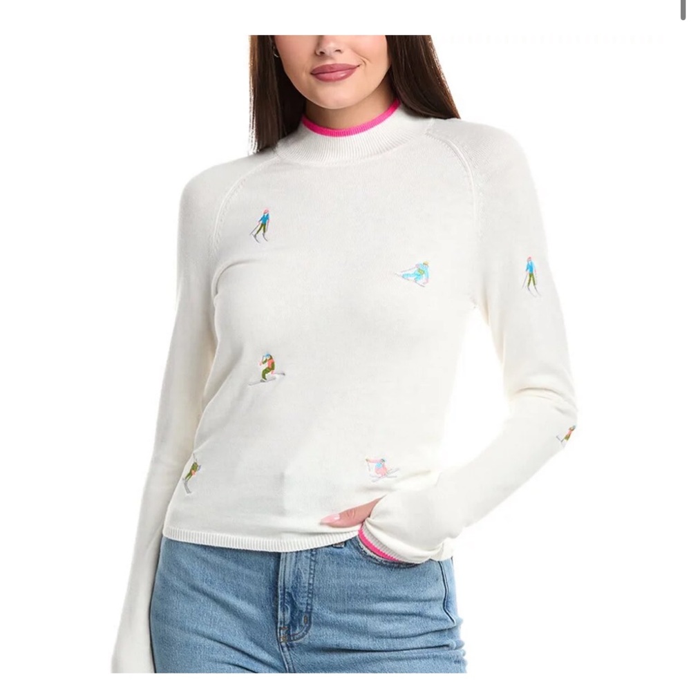 Wispr by Brodie cotton mockneck sweater with embroidered skiers